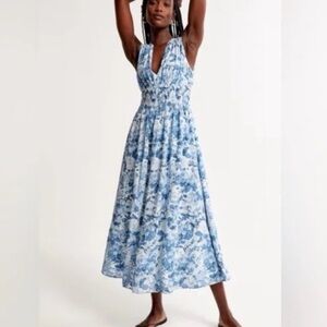 Abercrombie Crinkle Textured Smocked Waist Maxi Dress M TALL